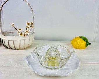 Vintage Glass Citrus Reamer Juicer | Clear Pressed Glass Lemon Orange Squeezer | Farmhouse Kitchen Decor