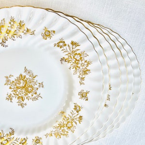 Minton Dinner Plates - Marlow Gold Pattern, Set of 6 Marlow Gold Floral Dinner Plates