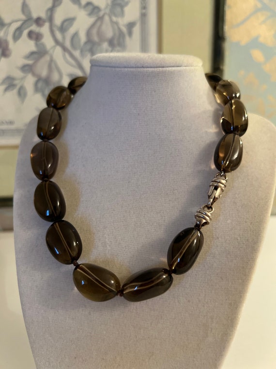 Smokey Quartz Beadwork Necklace Handmade Gemstone… - image 1