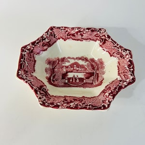Mason’s Vista Red and White (Pink) Ironstone Transferware Small Sweet Dish 5 3/4”, Vintage Farmhouse Dishes, Soap Dish, Gift for Mom