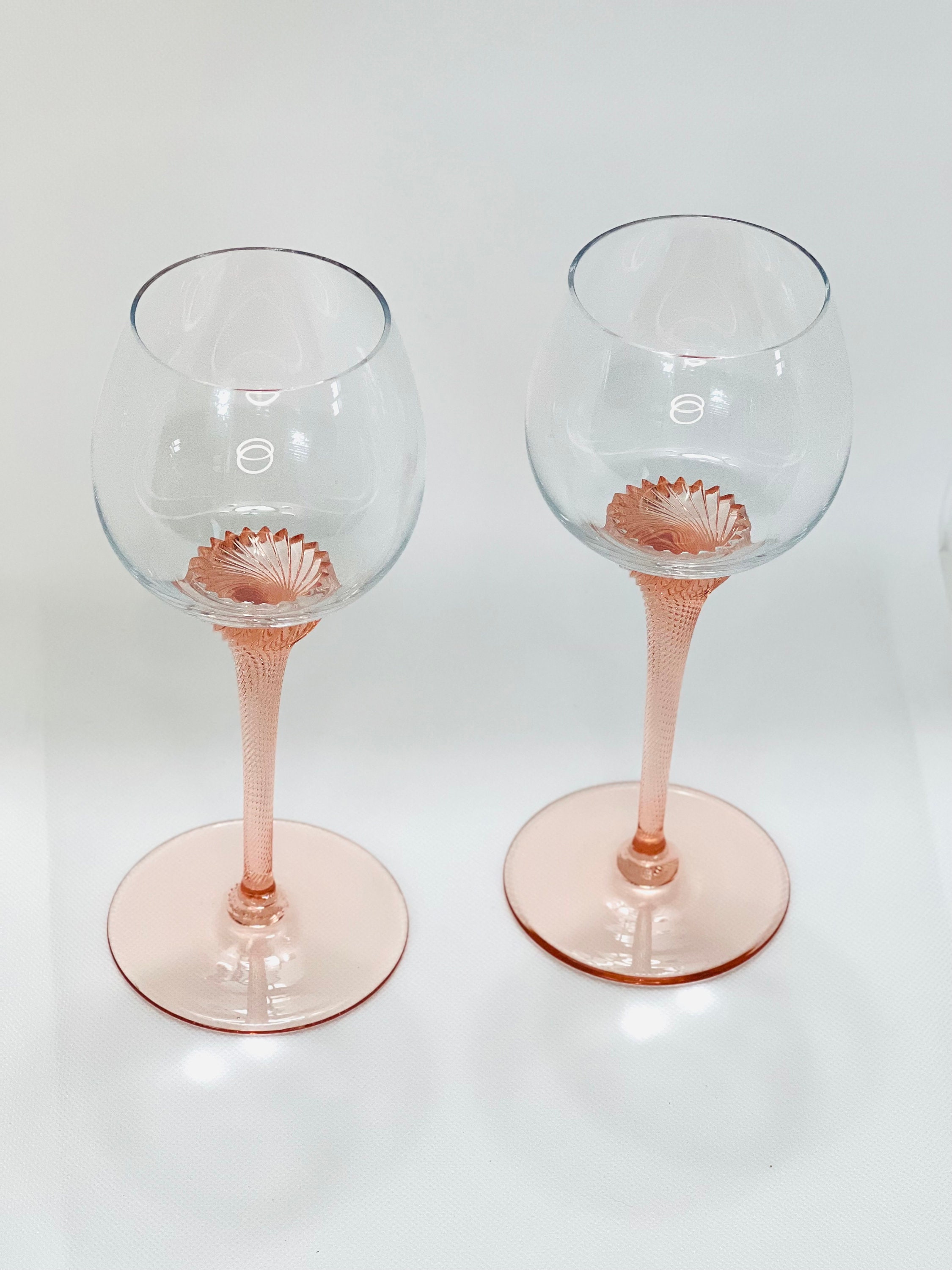 Blush Pink Stem Wine Glasses 1980s Barware Set of 2 Pink Etsy