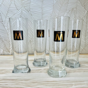 Retro Molsons Footed Pilsner Collectible Beer Glasses with Gold and Black Label, Set of 4, Collectible Barware, Giftware, Father’s Day Gift