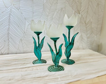 Vintage Trio of Tulip Shaped Candle Holder Set, Table Decor