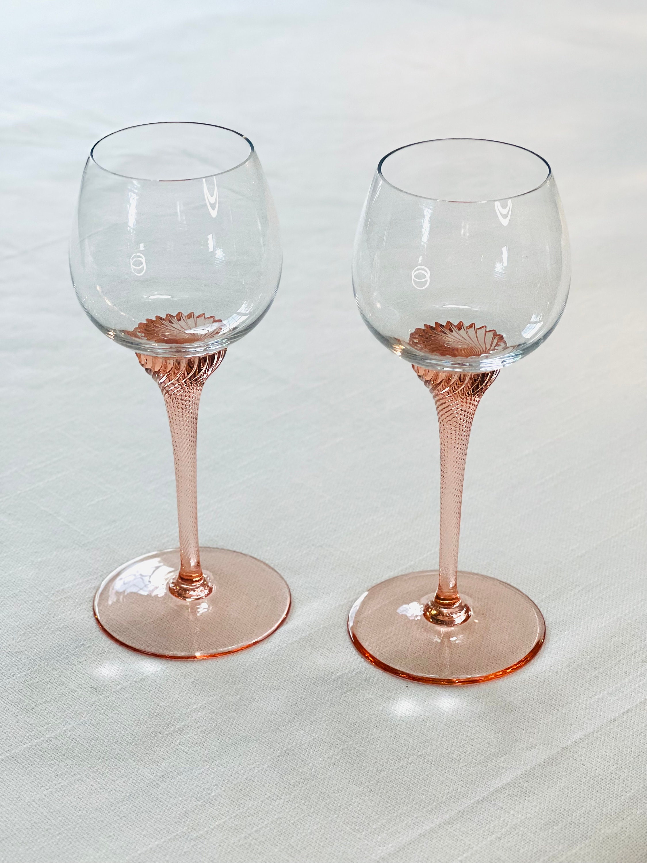 Blush Pink Stem Wine Glasses 1980s Barware Set of 2 Pink Etsy