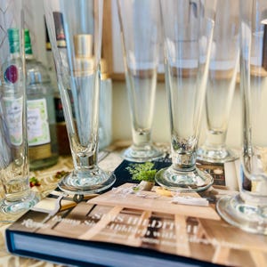 Retro Footed Pilsner Clear Beer Glasses, Set of 6, 16oz. Collectible Barware, Giftware, Father’s Day Gift