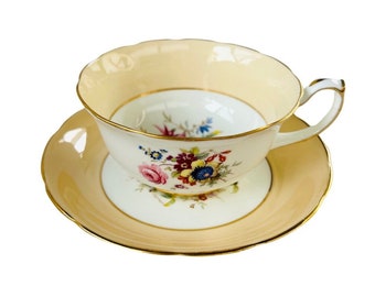 Hammersley Teacup and Saucer, Soft peach with Floral Bouquet Tea Cup Set, Made in England, Gift for Mom, Gifts