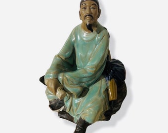 Vintage Shiwan Chinese Scholar Mudman/ Mudmen Glazed Figurine, Home Decor