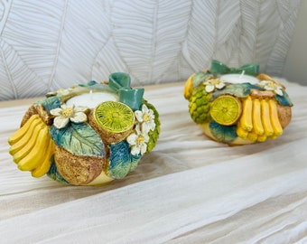 Vintage pair of resin banana votives home decor, banana theme, summer candle holders, summer decor