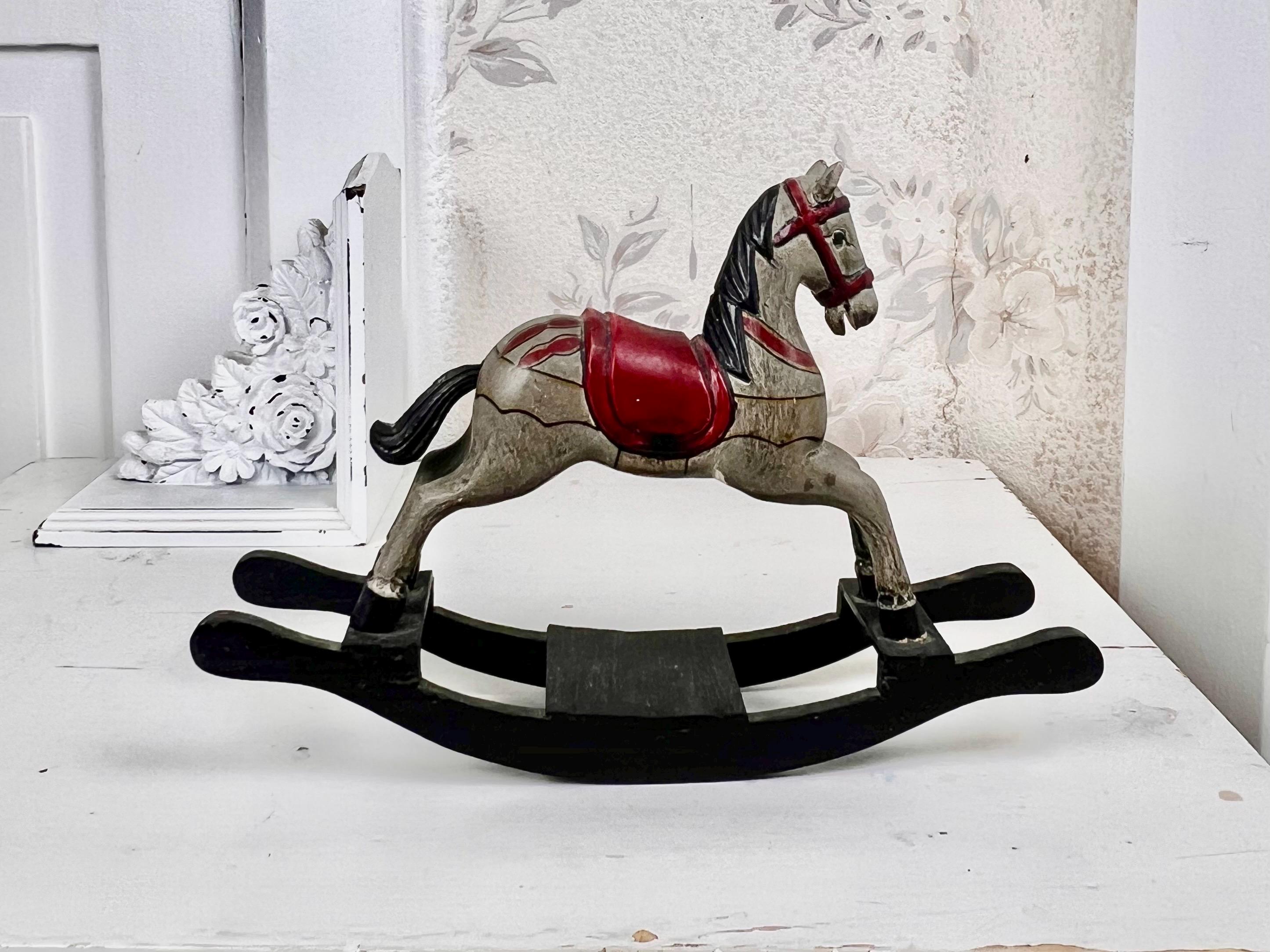 Rustic Rocking Horse Vintage Wooden Folk Rocking Horse, Rustic Hand-painted Saddle ...