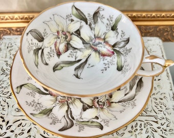 Paragon White Orchid Teacup Set, Fine Bone China, Made in England