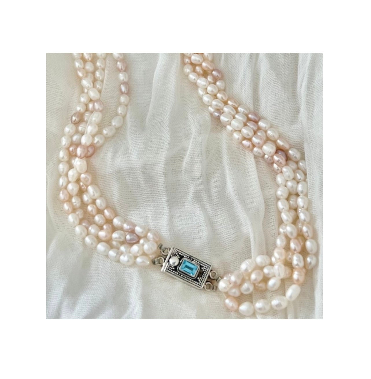 Vintage Pearl Necklace With Sterling Topaz Clasp, Real Pearl