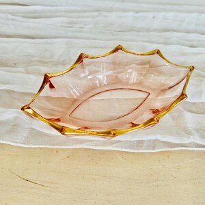 Hersey Pink Depression Glass Dish in Twist Pattern with Gold Trim