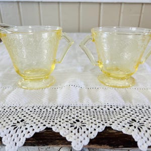 Vintage Yellow Depression Glass Sugar and Creamer Set