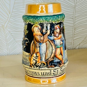 Vintage Western German Beer Stein Embossed Scroll and Figures, Gift *reduced*