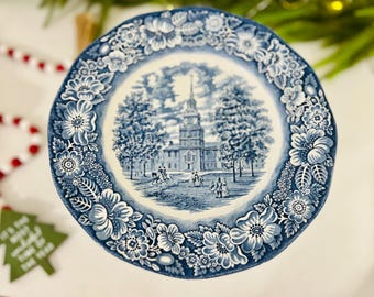 Liberty Blue Dinner Plate, Independence Hall, Staffordshire Ironstone, England Dinnerware
