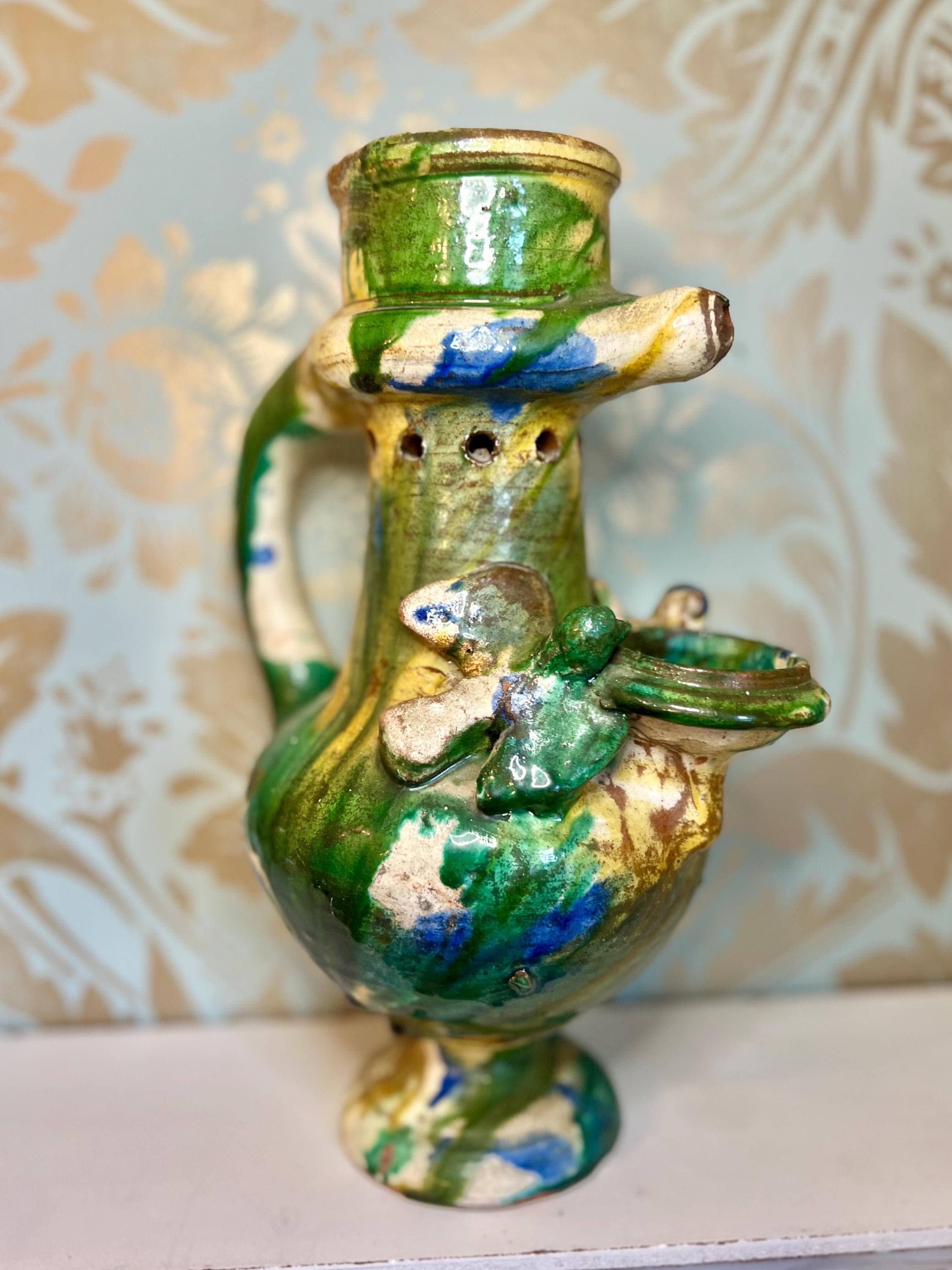 Vintage Ceramica Di Seminara Puzzle Jug With Apotropaic Birds