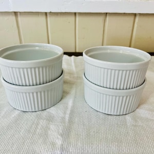 Vintage Set of 4 White Porcelain Ramekins, Custard Pots, Oven to Tableware 4”