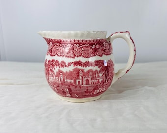 Mason's Vista Red Transferware Creamer, Ironstone Pitcher, England Cottage Farmhouse Décor