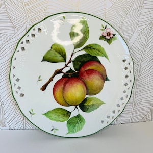 Round Lattice Pierced Peach Decor Plate for Home Decor, Cabinet, Shelf Decor