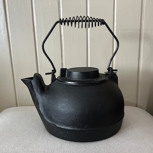 Antique Cast Iron Teapot Tea Kettle, Stove Humidifier, Rustic Home Decor
