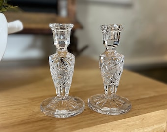 Gorgeous Set of Two Pinwheel Cut Crystal Candle Holders, Gift