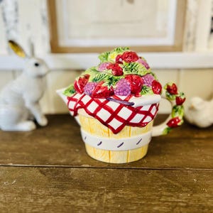 Vintage 1996 Strawberry Ceramic Teapot by Angela Ackerman