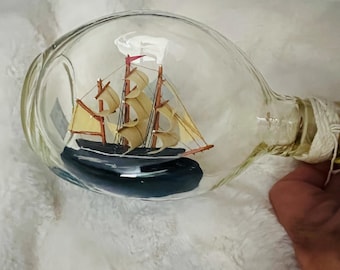 Antique Ship in a Bottle: Miniature Model in Glass