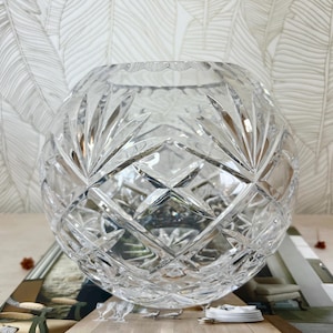 Reserved - Vintage Diamond Cut 24% Lead Crystal Rose Bowl 7” High, 6 lbs., Poland