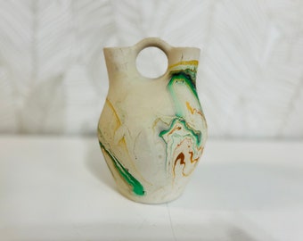 Nemadji Wedding Vase, 6” Swirled Double Pottery Vase, Stamped USA, Gift