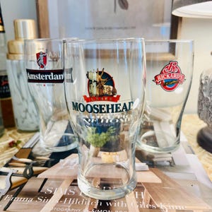 Ensemble de trois verres à bière ; Amsterdam, Rickard&#39;s, Moosehead, Boire de la bière, Cadeau pour papa