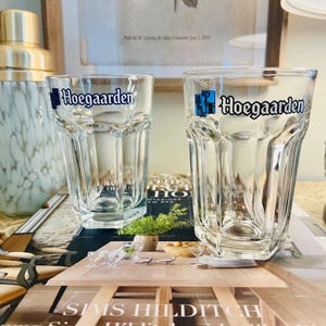 Vintage Hoegaarden Premium Beer Glasses - Set of Two, Belgium Barware Glasses