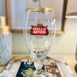 Vintage Stella Artois Vintage Chalice Beer Glass with Gold Trim, Belgium