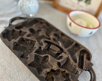 ジョン・ライト　John Wright クッキー型　アンティーク Vintage John Wright Cast Iron Christmas Cookie Pan, Holiday Baking