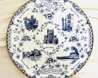 Vintage 1996 City of Bath Engels porseleinen souvenirbord van Kirkholme Collectibles - blauw-wit transferware Heritage-kastbord