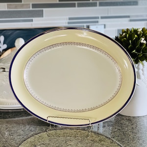 Johnson Bros. Large Oval Serving Platter 16 Inches Cream and Navy Blue