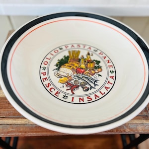 Vintage Italian Large Pasta Bowl, Tre Ci Olio Pasta Insalata Pasta Serving Bowl, Black with Red Rim