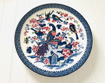 Vintage Japanese Peacock Wall Plate | Large Hand Painted Bird Platter | Chinoiserie Cottagecore Decor