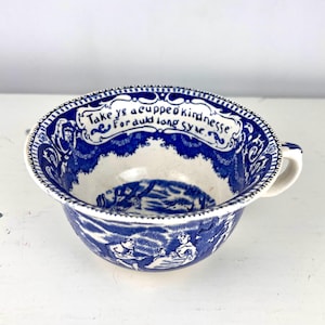 Vintage Ye Olde Historical Pottery Auld Lang Syne Cup | Blue Transferware Oversized Tea Cup | Staffordshire England Motto Ware