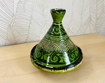 Vintage Handmade Moroccan Tagine Green and Black 6” Size