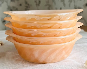 Fire King Peach Lustre Swirl Nesting Bowls, Anchor Hocking Milk Glass Kitchenware