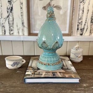 Large Vintage Porcelain Turquois Tabletop Finial Home Decor