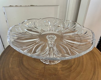 Vintage “Crystal Clear” Large 14” Glass Pedestal Cake Stand, Clear Glass Dessert Platter