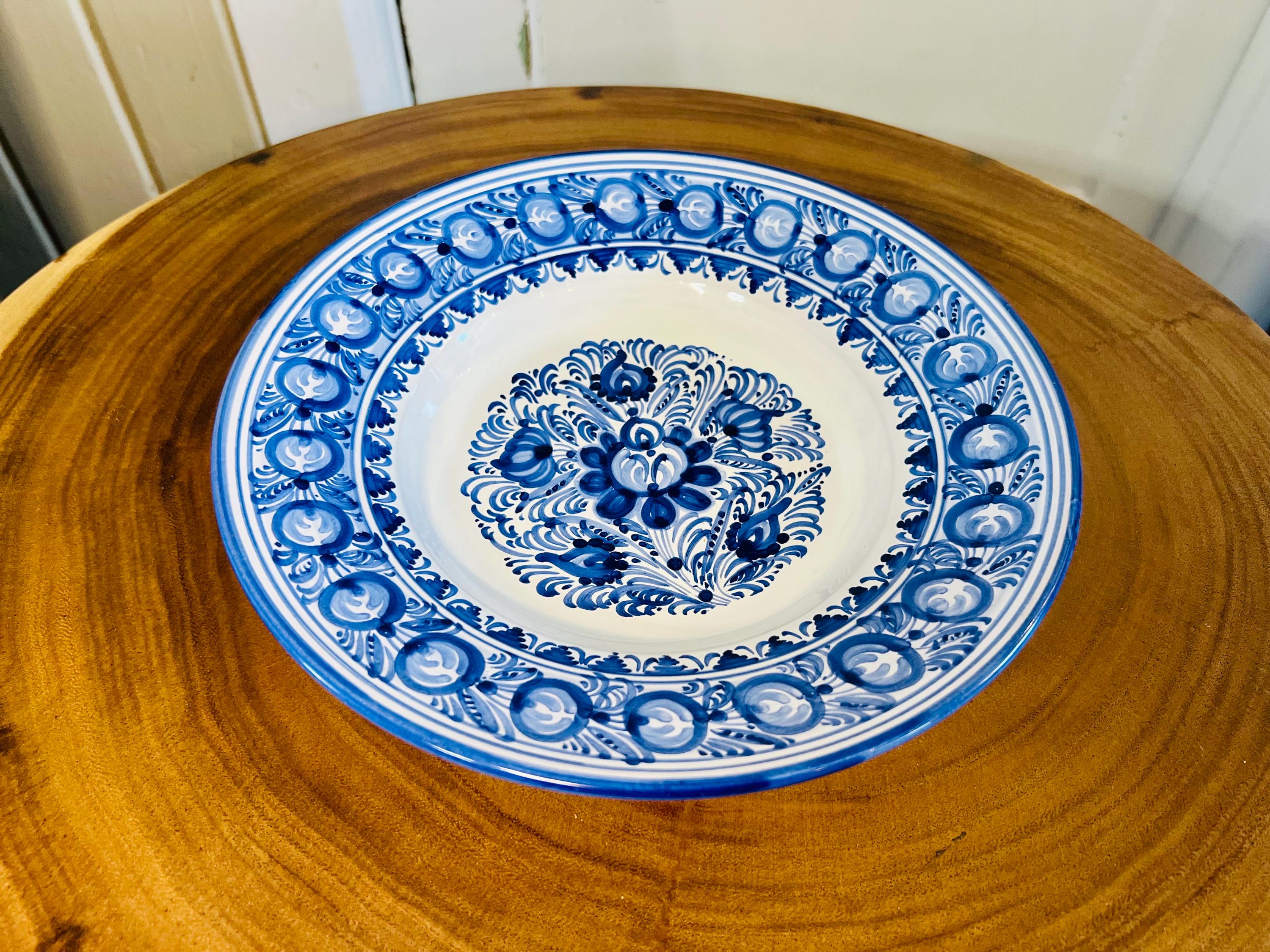 Vintage Modra Czechoslovakia Plate, Blue White Folk Floral Delft