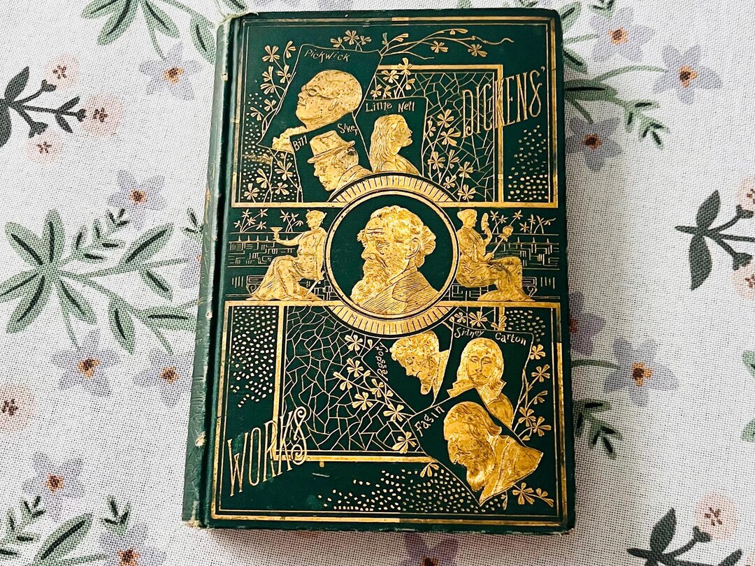 Vintage Charles Dickens Volume V Book, Green Gold Embossed Victorian ...