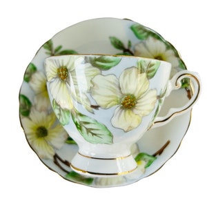 Tuscan Light Blue Dogwood Floral Teacup and Saucer Made in England Tea Cup and Saucer