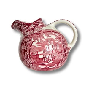 Masons Pink Red Transferware Vista Ironstone Dishes, Large Water Jug, Masons Large Round Water Jug, Vintage Dishes, **REDUCED** 50 %