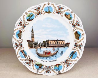 Mitterteich Bavaria Vintage Venezia panoramabord, gondelscène souvenir wanddecoratie