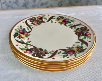 Lenox Holiday Tartan Saladeborden Set van 4 Vintage Kerstservies Gouden Rand Vervanging China V.S.