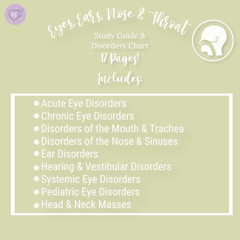 Eyes, Ears, Nose, and Throat EENT Study Guide and Disorders Chart Etsy