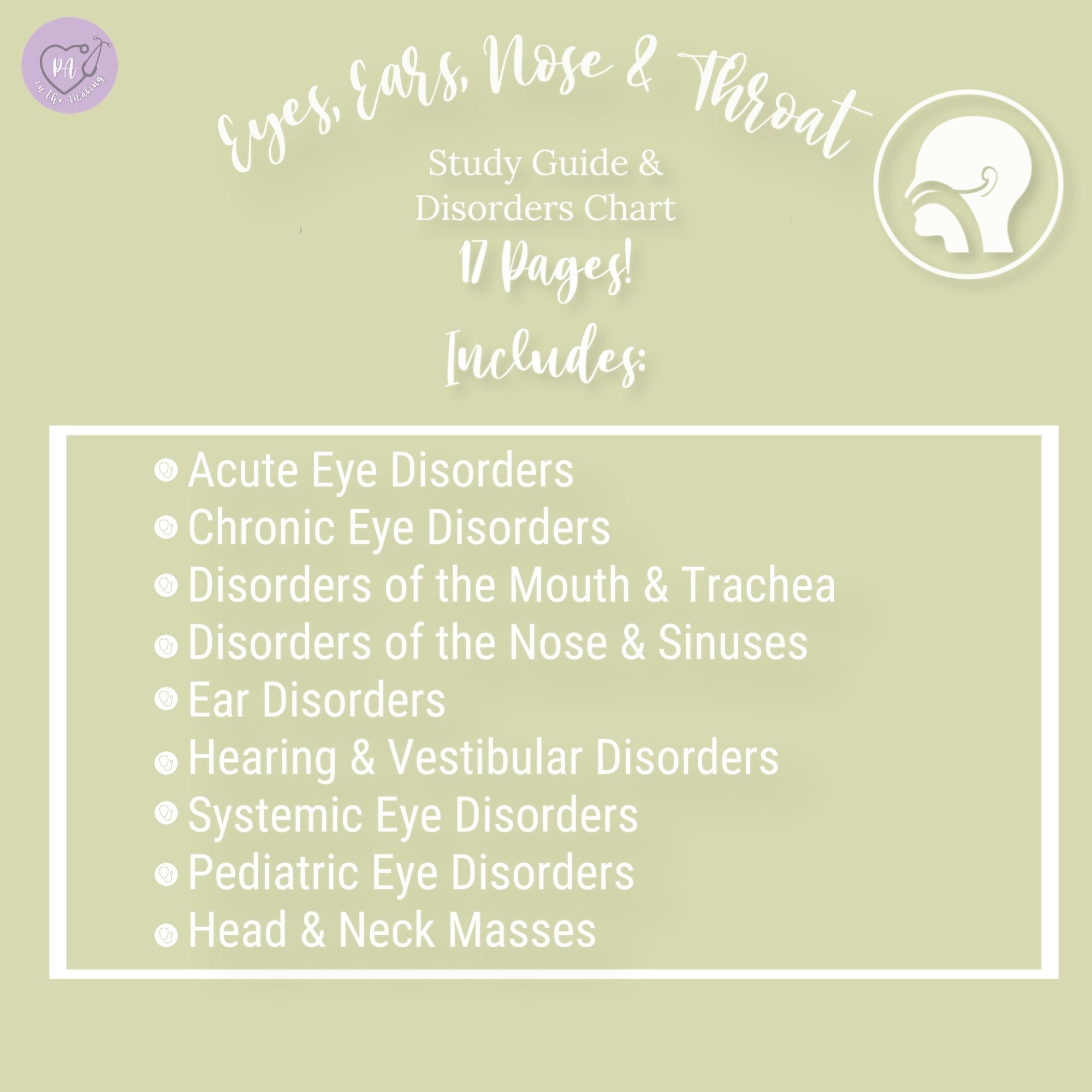 Eyes, Ears, Nose, and Throat EENT Study Guide and Disorders Chart Etsy